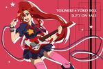  dress guitar hair_ornament hairpin instrument long_hair momochi necktie pieces_of_sweet_stars plectrum ponytail red_hair smile solo star tengen_toppa_gurren_lagann thighhighs wristband yellow_eyes yoko_littner 