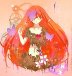  android bad_id bad_pixiv_id bug butterfly clogs damaged dripping flower gears heart insect long_hair mechanical_parts megurine_luka musical_note no_eyes parts_exposed peperonchiino pink_hair red_hair robot smile solo song_name very_long_hair vocaloid wander_last_(vocaloid) 