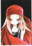  &gt;:( bandana bare_shoulders bead_necklace beads black_background blonde_hair border brown_eyes brown_hair closed_mouth collarbone eyelashes flat_chest frown jewelry kyouyama_anna looking_at_viewer necklace official_art prayer_beads sanpaku scan shaman_king simple_background sleeveless solo takei_hiroyuki upper_body v-shaped_eyebrows white_border yellow_eyes 