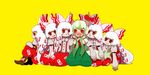  :&lt; bad_id bad_pixiv_id bow clone ex-keine fujiwara_no_mokou goruti green_hair hair_ribbon horns kamishirasawa_keine long_hair multiple_girls red_eyes ribbon tail touhou white_hair you_gonna_get_raped 