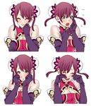  :o bad_id bad_pixiv_id bare_shoulders blush breasts bun_cover character_sheet cleavage closed_eyes double_bun elbow_gloves expressions gloves green_eyes happy large_breasts lipstick makeup non-non open_mouth purple_hair sad short_hair short_twintails simple_background smile surprised sweatdrop tears twintails wild_flower yamashita_shun'ya 