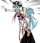  blue_hair boots carrying fechirin food fruit hat hinanawi_tenshi long_hair multiple_girls nagae_iku peach pointing purple_hair shoulder_carry touhou 