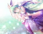  armpits closed_eyes detached_sleeves gohei green_hair kochiya_sanae long_hair non_(nobu) solo touhou wind 