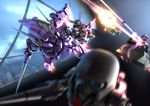  beam berga_giros chibi den'an_gei den'an_zon explosion gundam gundam_f91 kou_(mechalog) lance mecha military military_vehicle motion_blur no_humans polearm sd_gundam ship warship watercraft weapon 