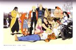  6+boys artbook black_eyes black_hair blonde_hair blue_eyes bonne_jenet cape dark_skin everyone fatal_fury freeman futaba_hotaru gato_(snk) grant_(snk) griffon_mask ground_vehicle highres hokutomaru jacket kain_r_heinlein kevin_rian kim_dong_hwan kim_jae_hoon leather leather_jacket limousine marco_rodriguez mark_of_the_wolves mascot mask motor_vehicle motorcycle multiple_boys multiple_girls official_art one_eye_closed police ribbon rock_howard scan scarf senno_aki smile snk terry_bogard wood wrestler wrestling 