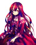  bare_shoulders bow brown_hair choker dress frilled_dress frills kugifumi_rinne lacie_baskerville long_hair pandora_hearts red_eyes simple_background sitting smile solo very_long_hair 