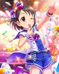  artist_request black_hair braid brown_eyes bunny_hair_ornament frilled_shorts frills hair_ornament idolmaster idolmaster_cinderella_girls official_art sailor_collar sasaki_chie shorts solo stage stage_lights sweatband whistle 