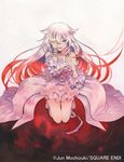  bare_shoulders blood braid choker covering_face dress flower frilled_dress frills kneeling long_hair mochizuki_jun official_art pandora_hearts red_eyes rose solo tears very_long_hair white_hair will_of_the_abyss 