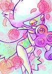  artist_request flower nintendo no_humans petal petals plant pokemon pokemon_(game) red_eyes rose roserade solo white_hair 