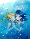  absurdres ayase_eli bare_shoulders blonde_hair blue_eyes blue_hair dress earrings flower gloves highres holding_hands jewelry love_live! love_live!_school_idol_project multiple_girls sonoda_umi suito underwater yellow_eyes yume_no_tobira 
