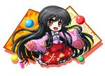  bamboo black_hair bow branch chibi floral_print flower houraisan_kaguya japanese_clothes jeweled_branch_of_hourai kiki_fushigi kimono long_hair open_mouth outstretched_arms ribbon smile solo touhou very_long_hair yellow_eyes 