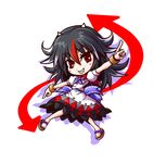  bangle black_hair bow bracelet chibi directional_arrow dress fang grin horns jewelry kijin_seija kiki_fushigi multicolored_hair pointing red_eyes red_hair sandals short_hair short_sleeves simple_background smile solo streaked_hair touhou white_background white_hair 