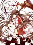  alice_(pandora_hearts) boots bow braid brown_hair checkered clock dress gloves lampnote17 long_hair over_shoulder pandora_hearts purple_eyes ribbon scythe solo very_long_hair weapon weapon_over_shoulder 