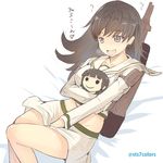  alternate_hair_color bad_id bad_pixiv_id bangs black_hair blunt_bangs braid brown_eyes brown_hair character_doll kantai_collection kitakami_(kantai_collection) long_hair lying midriff on_bed ooi_(kantai_collection) remodel_(kantai_collection) school_uniform serafuku skirt smile sts 