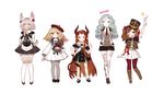  :o ;d animal_ears apron aqua_hair bandages beret blonde_hair blush boots brown_eyes dress expressionless full_body gloves green_eyes grey_hair gwayo hands_clasped hat head_tilt headband highres horns kneehighs loafers long_hair looking_at_viewer looking_away mary_janes multiple_girls one_eye_closed open_mouth original own_hands_together pantyhose pleated_skirt pointing pointing_at_self sailor_collar shako_cap shoes short_hair simple_background skirt smile standing star stitches stuffed_animal stuffed_bunny stuffed_toy tail thighhighs very_long_hair white_background white_skirt 