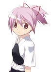  archery hair_ribbon japanese_clothes kaname_madoka kyuudou mahou_shoujo_madoka_magica muneate pink_eyes pink_hair ponytail ribbon simple_background solo white_background yukimura_kaname 