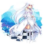  braid chair checkered checkered_floor detached_sleeves dress flower hiragi_rin long_hair pandora_hearts purple_eyes rose smile solo very_long_hair white_hair will_of_the_abyss 