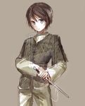  1girl a_song_of_ice_and_fire arya_stark blue_eyes brown_hair female nacura-g reverse_trap short_hair solo sword weapon 