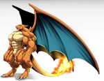  big_muscles charizard claws dragon fire hyper hyper_muscles male muscles nintendo pecs plain_background pok&#233;mon pok&eacute;mon solo standing video_games wings wolfiecanem 