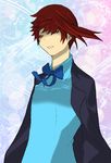  1boy bangs gold_eyes makeup male red_hair ribbon trap 