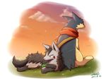  canine cloud duo feral grass hyena ivan-jhang lying mammal mightyena nintendo outside piercing pok&#233;mon pok&eacute;mon red_eyes sitting typhlosion video_games 