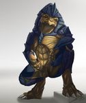  abs alien balls crouching drawwithlaura krogan looking_at_viewer male mass_effect masturbation muscles nude penis solo 