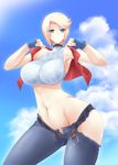  1girl bad_anatomy belt blonde_hair breasts erect_nipples haganef muvluv navel short_hair stella_bremer wide_hips 