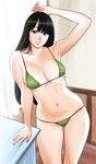  arm_up bikini black_eyes black_hair long_hair original solo standing swimsuit tatsunami_youtoku 