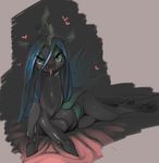  bed changeling female friendship_is_magic green_eyes horn looking_at_viewer mizo_ne my_little_pony open_mouth queen_chrysalis_(mlp) saliva slit_pupils solo tongue wings 