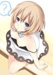  ? bare_shoulders blanc blue_eyes blush breasts brown_hair choujigen_game_neptune compile_heart dress from_above idea_factory looking_at_viewer neptune_(series) nipples shiny_hair shiny_skin short_hair small_breasts solo strap_slip 