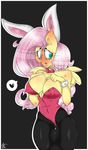  absurd_res animal_ears anthro blush bow_tie breasts bunny_costume cleavage clothed clothing equine feathers female fluttershy_(mlp) friendship_is_magic fur hair hi_res hooves horse long_hair looking_at_viewer mammal my_little_pony open_mouth pegasus pink_hair pony rabbit_ears randomchick144 solo standing teal_eyes wings yellow_fur 