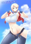  1girl bad_anatomy belt blonde_hair breasts haganef muvluv navel short_hair stella_bremer 