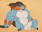  2014 anthro balls barefoot biceps big_balls chubby claws erection hi_res looking_down male manly mega_swampert musclegut muscles navel nintendo nipples nude open_mouth pecs penis pok&eacute;mon sharp_claws sitting solo spread_legs spreading swampert thewielder thick_penis toe_claws tongue video_games 