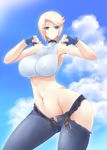  1girl bad_anatomy belt blonde_hair breasts erect_nipples haganef muvluv navel short_hair stella_bremer wide_hips 