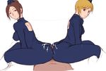  2girls ass ass-to-ass back_cutout blonde_hair breasts brown_eyes buttjob clothed_female_nude_male cropped_legs cum cum_on_ass double_buttjob ffm_threesome garrison_cap girl_on_top group_sex hair_bun hat hetero highres juli juni leotard miyabi_(h-eaven) multiple_girls nude pantyhose penis short_hair sitting sitting_on_lap sitting_on_person sketch skin_tight small_breasts street_fighter street_fighter_zero_(series) teamwork threesome 