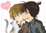  ahoge blonde_hair blue_eyes blush brown_hair cat detective_konan edogawa_conan edogawa_konan goro haibara_ai heart jacket kiss megane meitantei_conan neko short_hair 