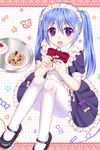  :o black_tea blue_hair bow checkerboard_cookie cookie cup dots food frills jam_cookie long_hair looking_at_viewer maid maid_headdress md5_mismatch open_mouth original pantyhose plate purple_eyes solo sweatdrop symbol tea teacup tray tsukino_neru twintails white_legwear 