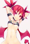  1girl armpits choker demon demon_wings disgaea etna monster_girl navel no_panties red_eyes red_hair small_breasts smile solo strap twintails wings ymd 