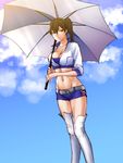  alternate_costume breasts brown_hair cleavage highres kaga_(kantai_collection) kantai_collection large_breasts race_queen short_hair shoukaki_(earthean) side_ponytail solo umbrella 