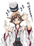  admiral_(kantai_collection) al_bhed_eyes bad_id bad_pixiv_id bare_shoulders black_bow blue_eyes blush bow brown_hair detached_sleeves fingers hair_ornament hands hands_up hiei_(kantai_collection) kantai_collection nontraditional_miko open_mouth petting ribbon short_hair sleeveless text_focus translated trembling wavy_mouth yellow_ribbon zutta 