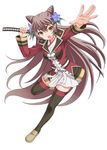  brown_eyes brown_hair long_hair nokia_(harusion) original solo sword thighhighs very_long_hair weapon 