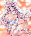  animal_ears at_classics blue_eyes bow bowtie breasts bridal_veil bunny_ears bunny_tail bunnysuit cleavage detached_collar elbow_gloves fishnet_legwear fishnets gloves kneeling large_breasts long_hair original purple_hair solo tail thighhighs veil wrist_cuffs 