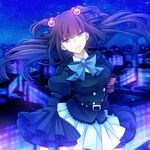  armband belt blue_eyes bow cityscape hair_bobbles hair_ornament momofukki open_mouth red_hair skirt two_side_up umineko_no_naku_koro_ni ushiromiya_ange wide_sleeves 