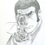  aiming aiming_at_viewer duke_togo golgo_13 gun m-16 male male_focus rifle scope sketch solo weapon 