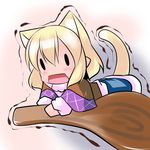  animal_ears blonde_hair blush cat_ears cat_tail chibi d: extra_ears fang hoshizuki_(seigetsu) kemonomimi_mode lying mizuhashi_parsee on_stomach open_mouth pointy_ears puru-see short_hair solid_oval_eyes solo tail touhou trembling |_| 