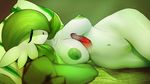  1girl breasts foreshortening furry gardevoir green_hair highres large_breasts mystical navel nintendo nipples no_humans nude pokemon pussy short_hair sleeping solo uncensored 