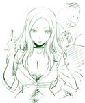  ansatsu_kyoushitsu breasts cleavage irina_jelavic konkitto koro-sensei large_breasts long_hair monochrome traditional_media 