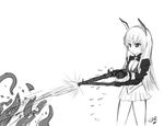  1girl commentary greyscale gun hanna-justina_marseille head_wings long_hair long_sleeves machine_gun mg34 monochrome skirt solo strike_witches tentacles weapon world_witches_series 