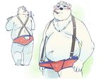  belly blush bulge butt chubby eating fur gamma-g half-closed_eyes male mammal mane mouth_hold popsicle solo suspenders tail_button_bottoms tongue tongue_out underwear white_fur 