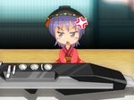  anger_vein angry blush bowl bowl_hat contemporary d: electric_wind_instrument hat instrument japanese_clothes kimono minigirl open_mouth purple_eyes purple_hair sitting solo sukuna_shinmyoumaru table touhou v-shaped_eyebrows winn 